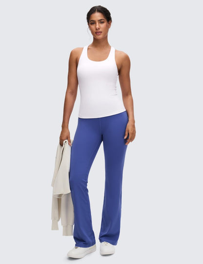 CRZ YOGA Butterluxe Workout Racerback Tank Tops for Women - Padded Athletic Spandex Yoga Shirts with Built in Bra White Medium