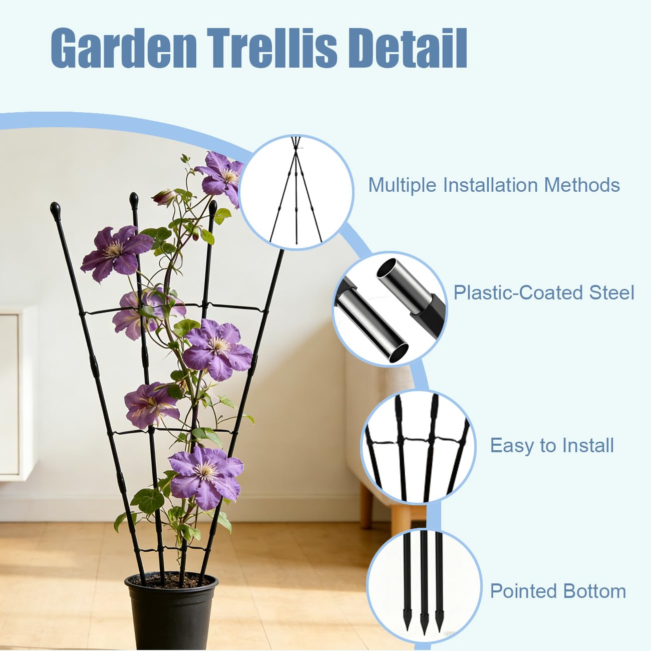 Garden Trellis for Climbing Plants, 47Inch Plant Trellis for Potted Plants, Sturdy House Plant Support for Ivy, Hoya, Flower Trellis for Climbing Roses -1 Pack