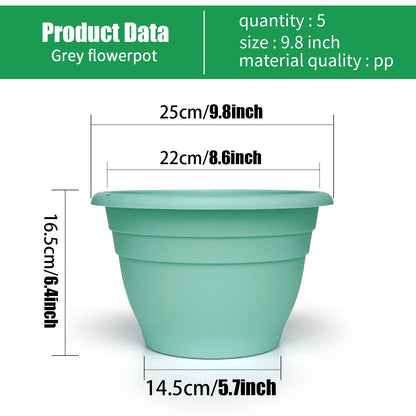 RooTrimmer 5 Pack 10 Inch Plant Pots for Indoor Outdoor,Plastic Floor Planters with Drainage Holes,Lightweight Flower Pots for Home,Patio & Garden(Blue)