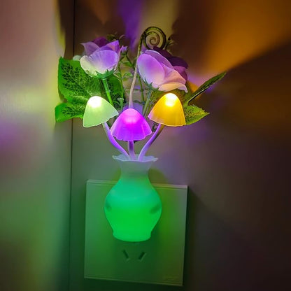 AUSAYE 3Pack Sensor Night Lights Plug into Wall Rose Flower Light, Led Lamp Dream Nightlight Mushroom Night Lights for Kids Adults Room,Bathroom,Kitchen,Hallway