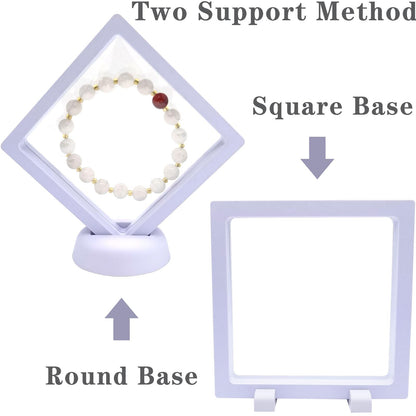 9PCS 3D Floating Display Case, Challenge Coin Display Stand Holder Frames Transparent PE Jewelry Storage Box Large Suspension Frames for Medal, Medallion, Stamps (White)
