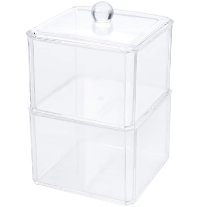 Hedume 4 Pack Swabs Dispenser Holder, 15 Oz Clear Acrylic Canister Set, Modern Square Bathroom Vanity Countertop Storage Organizer for Cotton Ball, Cotton Swab, Cottons Rounds, Bath Salts
