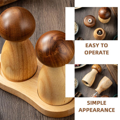 MAGICLULU Mushroom Shaped Salt and Pepper Grinder Set with Tray Manual Kitchen Spice Mill 5.90X5.11X3.14In Ideal for Home Cooking and Seasoning