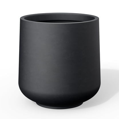 Kante Round Concrete Planter, 13-Inch Dia Barrel-Style Garden Pots with Drainage Hole for Home, Patio and Garden, Flower and Tree Planter (10.2" Opening), Black