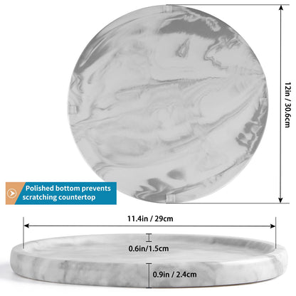 Sanbege 12" Large Ceramic Vanity Tray, Circle Perfume Plate Organizer, Jewelry Holder Dish, Non Slip Decorative Tray for Bathroom, Bedroom, Kitchen, Coffee Table (Marble Grey)