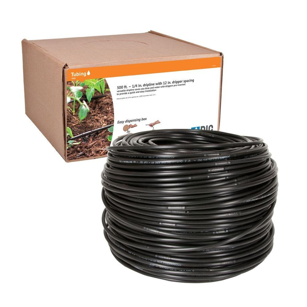 DIG SH512, ¼” 500’ MICROLINE™ Dripline, 12” Dual Outlet Emitter Spacing, UV-Resistant Tubing for Efficient Irrigation | Ideal for Raised Beds | Flexible, Durable, Easy Installation (Black)