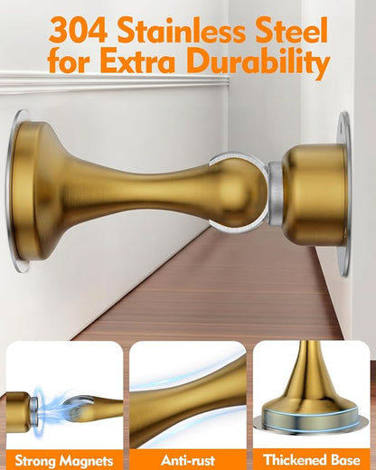 Door Stoppers Magnetic Door Catch, Stainless Steel Magnetic Door Stop 2 Pack, Double-Sided Adhesive Tape, No Drilling, Screws for Stronger Mount, Holder Your Door Open for Wide Doors