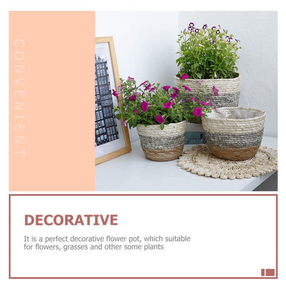 UKCOCO 2Pcs Multi Purpose Woven Flower Seagrass Plant Pots for Decor Delicate Floral Planters for Balcony Garden