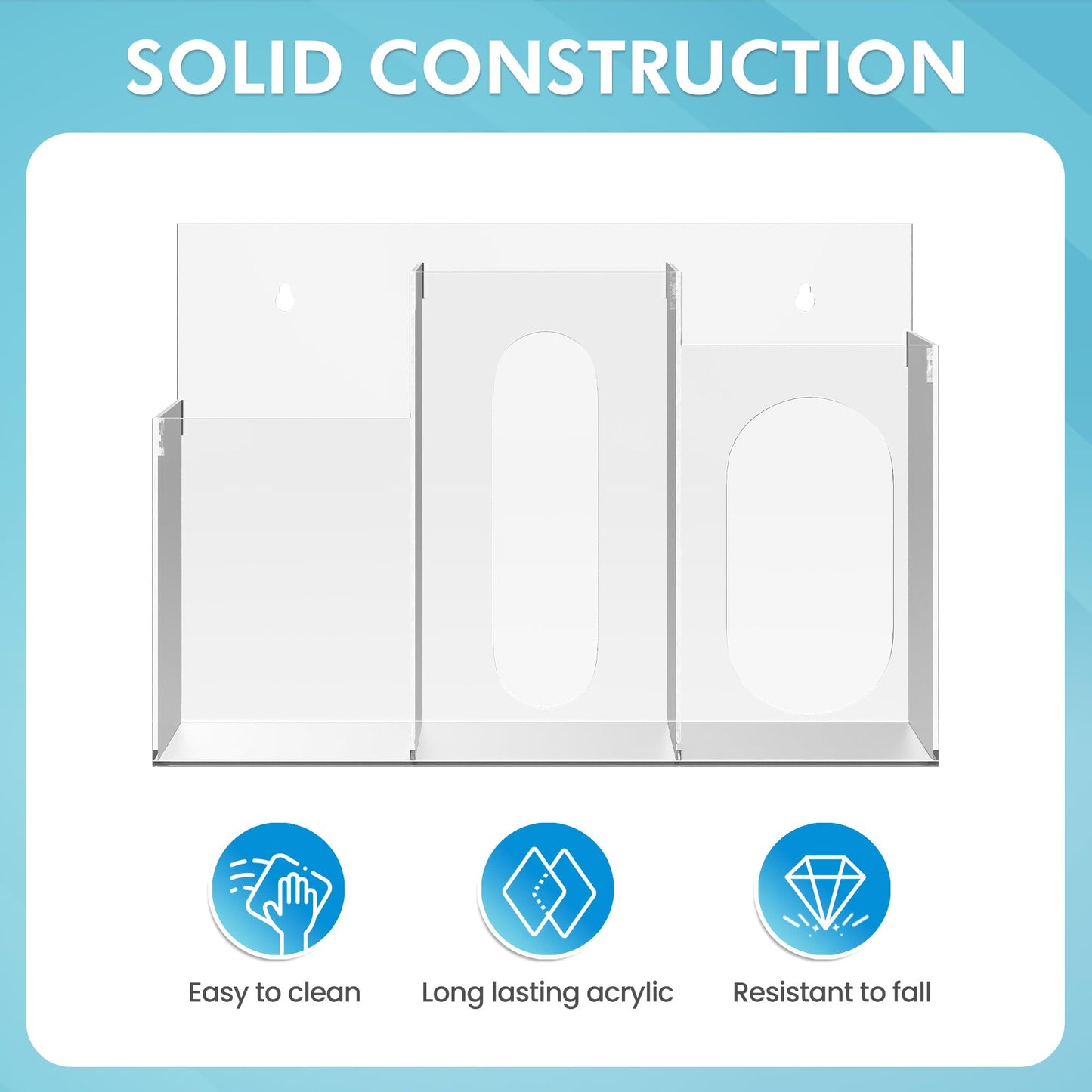 WAHFAY Acrylic Hygiene Dispenser Sanitation Station with Three Compartment, Gloves Masks Hairnets Box Holder, Wall Mount or Tabletop Clear Storage Containers