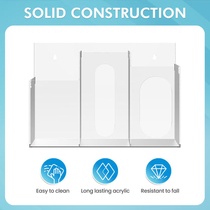 WAHFAY Acrylic Hygiene Dispenser Sanitation Station with Three Compartment, Gloves Masks Hairnets Box Holder, Wall Mount or Tabletop Clear Storage Containers