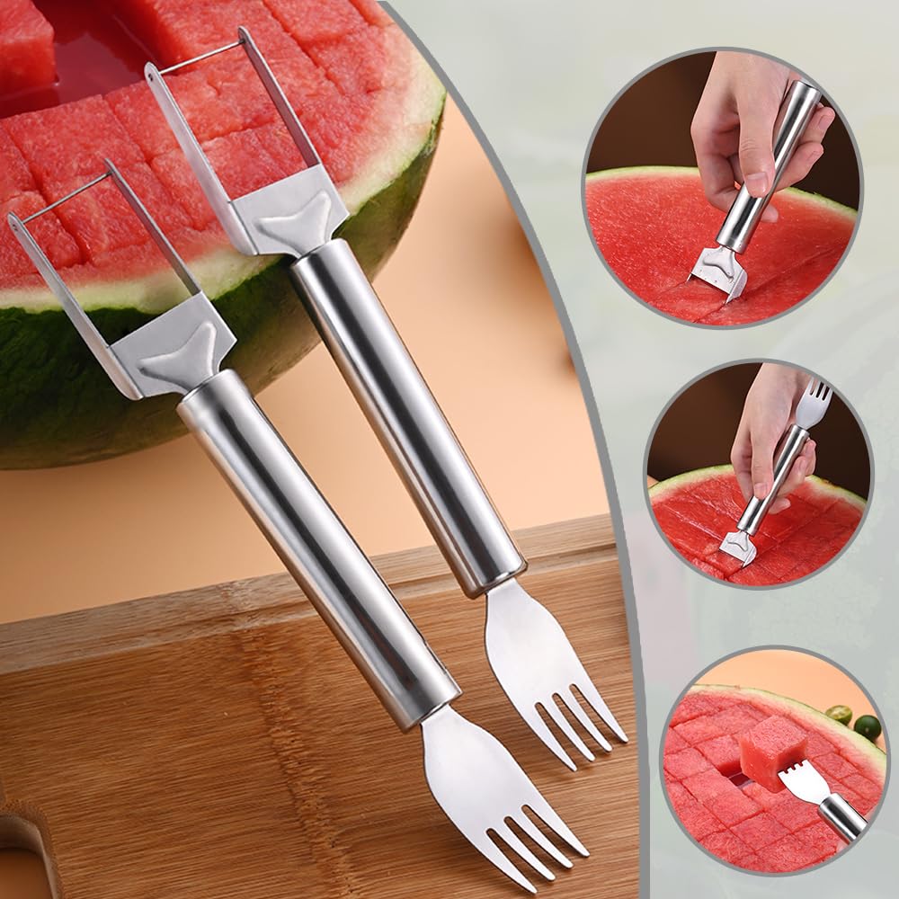 2-in-1 Stainless Steel Fruit Cutter Watermelon Cutter,2026 Watermelon Slicer Watermelon Cutters Melon Cutter Tool, Watermelon Cutting tool Stainless Steel for Kitchen (2pc)