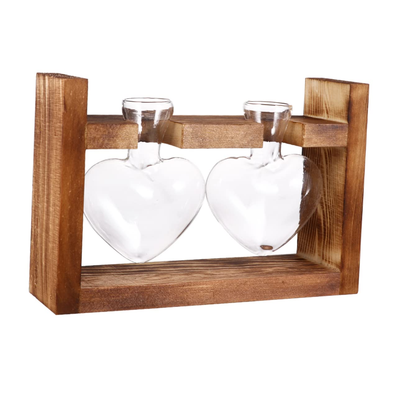 PRETYZOOM 2Pcs Retro Heart Shaped Hydroponics Planter with Wooden Rack Glass Vases for Flower Arrangement and Green Plant Propagation Temperature Resistant Decorative Terrarium for Home