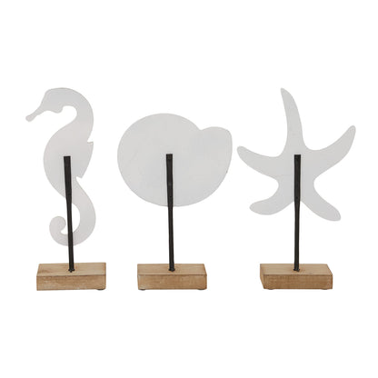 Deco 79 Plastic Sea Life Decorative Sculpture Home Decor Statues, Set of 3 Accent Figurines 13", 13", 13"H, White