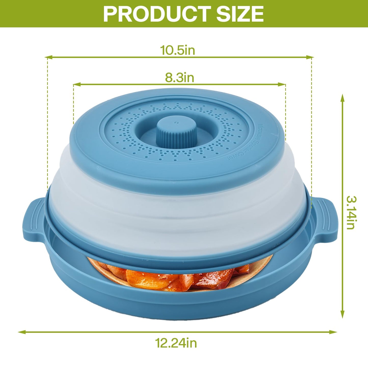 Microwave Splatter Cover for Food with Anti-scald Base Plate,Large Plastic & Silicone Vented Avoid Scalding Collapsible Guard Lid, Plate Holder & Kitchen Colander for Meal Prep-10.7 Inch (gray)
