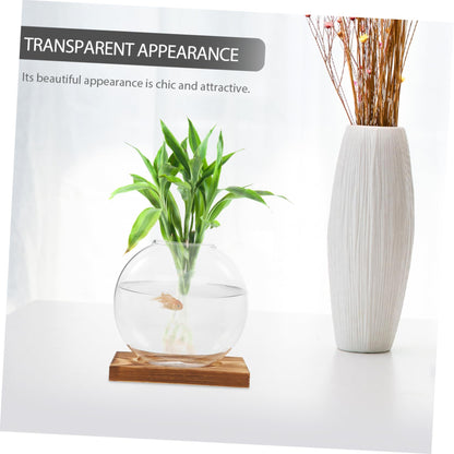 Totority Desktop Hydroponic Glass Plant Propagation Station with Transparent Vase and Wooden Base Soil Indoor Terrarium for Home Office Decoration and Tea Ceremony Display
