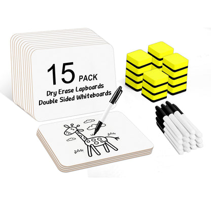 Dry Erase Lapboards, HERKKA 15 Pack Double Sided Dry Erase Lap Boards 9 x 12.5 Inch, 15 Markers, 15 Erasers, Small Dry Erase Boards for Students Classroom Teacher Supplies
