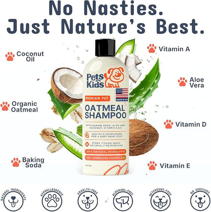 Pets are Kids Premium Oatmeal Shampoo for Dogs, 17 oz – Natural Itch Relief, Dry Skin Soother, Hydrated & Shiny Coat – Gentle Formula with Aloe, Coconut & Baking Soda – Natural & Hypoallergenic