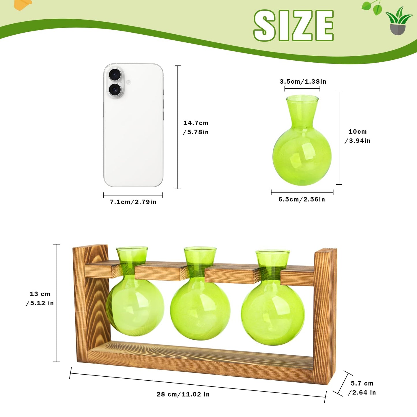 XXXFLOWER Glass Plant Terrarium Propagation Station, Gifts for Mom Plant Lovers Wife Daughter, 3 Bulb Glass Vase Plant Terrarium Tabletop for Hydroponics Home Office Indoor Decor (Green)
