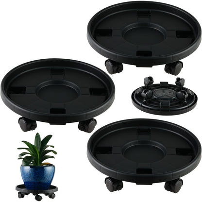 3 Pakcs Large Plant Caddy with Wheels 15.8" Rolling Plant Stands Heavy-duty Plastic Plant Roller Base Pot Movers Plant Saucer on Wheels Indoor Outdoor Plant Dolly with Caster Tray Coaster, Black
