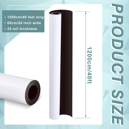 Amylove Blank White Surface Magnet Sheets 24 Inch x 40 Feet, 25 Mil Magnetic Roll Printable Flexible Vinyl Blank Magnetic Sign Sheet Safe for Vehicles DIY Craft Project