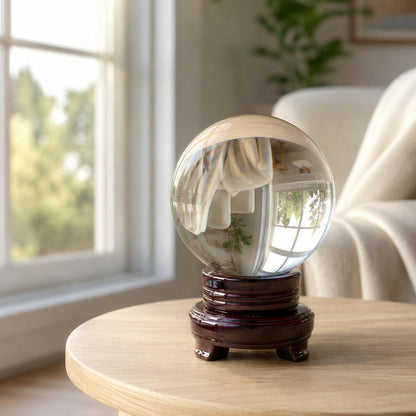Clear Crystal Ball 120mm (4.72-inch) with Wooden Stand — Decorative Sphere