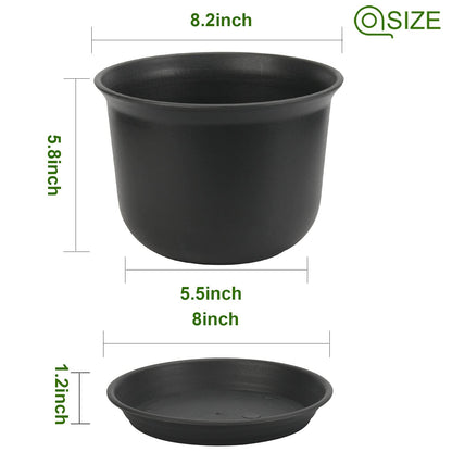 ZOUTOG 8 Inch Pots for Plants, Plastic Flower Planter, Large Plant Pot with Drainage Hole and Tray, Pack of 8, Plants not Included