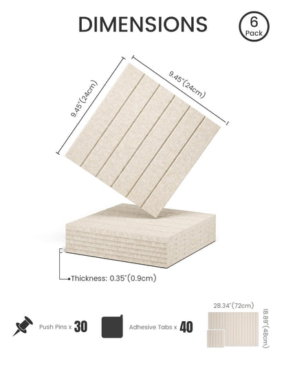 Felt Bulletin Board Tiles -28"x18" with 40 Adhesive Tabs, Cork Board Alternative for Office Decor, Push Pin Board Wall Organizer 6-Pack (Oatmeal)