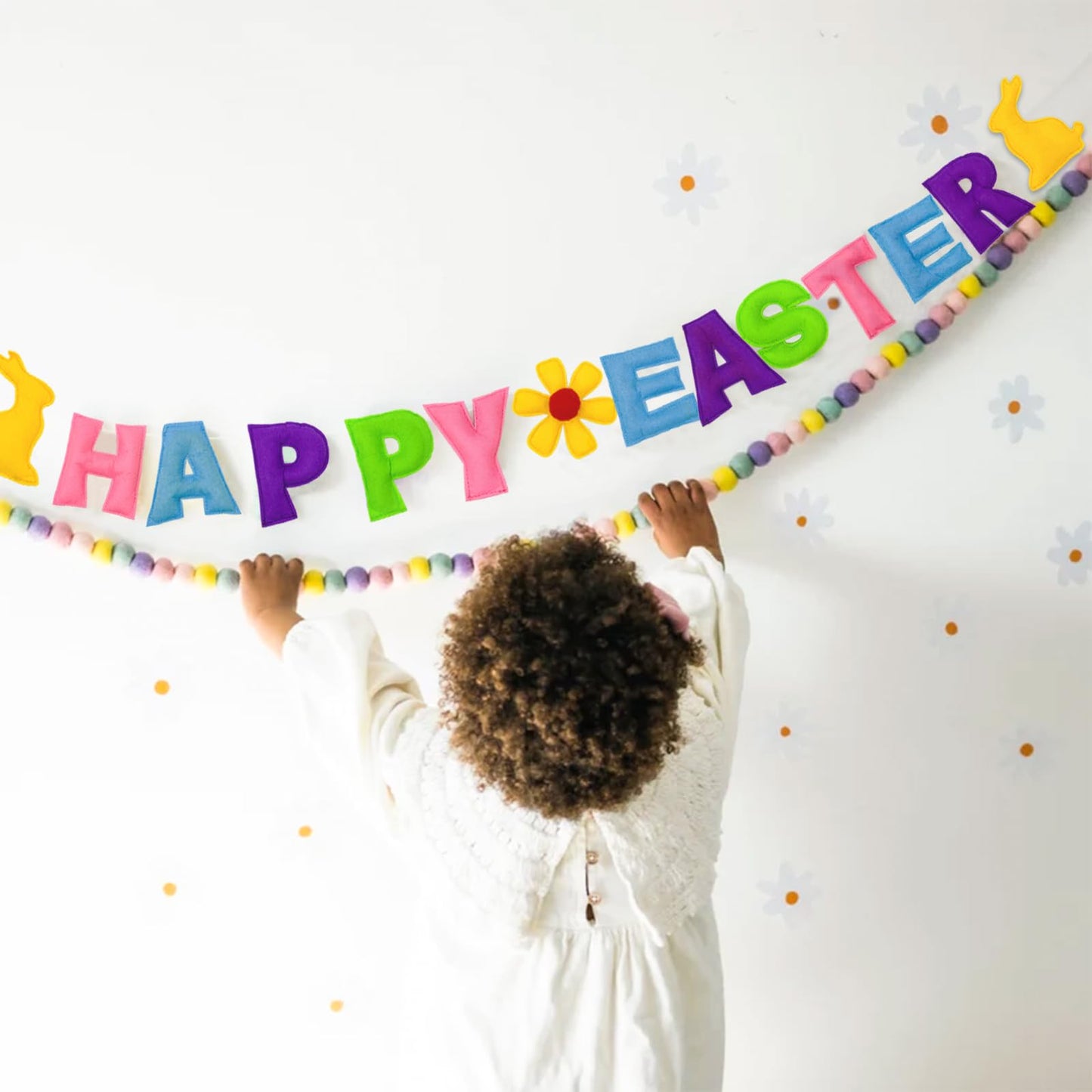 Meygajoe Pre-Strung Reusable Happy Halloween Banner Felt Garland Happy Holiday Sign for Halloween Party Decorations Indoor Outdoor Décor Wall Mantel Fireplace Party Supplies (Happy Easter)