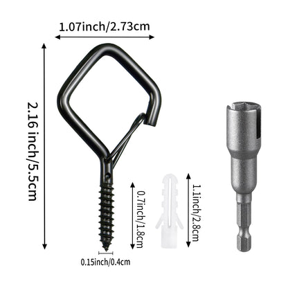 Heavy Duty Screw In Hooks with Safety Buckle, 2.2 IN Black Ceiling Hooks for Hanging Plants & Outdoor String Lights, Windproof Eye Hooks for Christmas Lights, Cups, Bird Feeders (Black, 34Pcs)