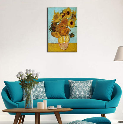 Wieco Art Framed Wall Art Canvas Prints of Sunflower by Vincent Van Gogh Paintings Reproduction Abstract Wall Decorations for Living Room Golden Frame