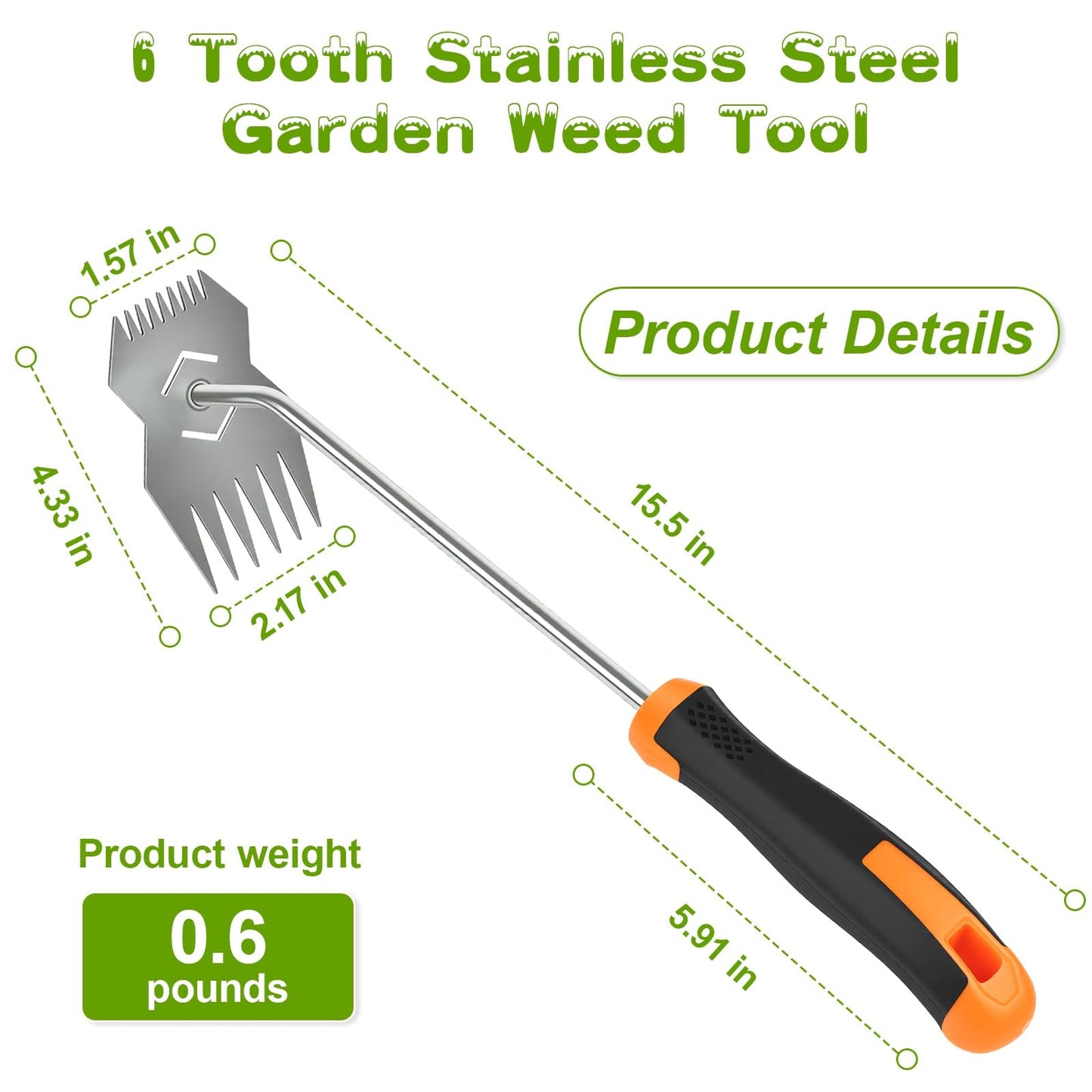 Weeder Tool,2026 Portable Weeding Tool,Stainless Steel Garden weed pulling tool,Adopt Anti slip Rubber handle,conforms to ergonomic curves,Suitable For Vegetable Cultivation And Horticulture on Farms