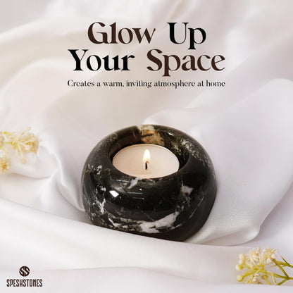 SPESHSTONES Marble Tealight Candle Holder 3-Inch Handmade Black Mini Votive Holder for Table Centerpieces, Earthy Room Decor, Decorative Candle Holder for Wedding Gifts