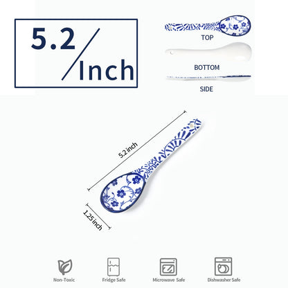 Selamica Ceramic Coffee Spoons, Teaspoons 5.2 Inch Small Spoons Set for Espresso, Tea, Dessert, Stirring, Dishwasher & Microwave Safe, Set of 6, Vintage Blue