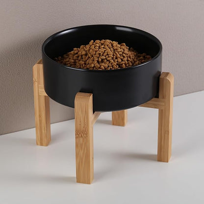 Black Raised/Elevated Ceramic Dog Bowl for Medium Large Sized Breeds,Large Dog Food Water Bowl with Stand,8 in Non Slip Heavy Weighted 1800ml/ 7.6 Cups/60 OZ