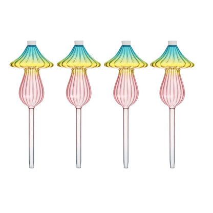 4 PCS Glass Plant Watering Globes Mushroom, Watering Bulbs for Indoor Plants, Rainbow Gradient Color Glass Mushroom Watering Bulbs, for Vacation Plant Care.