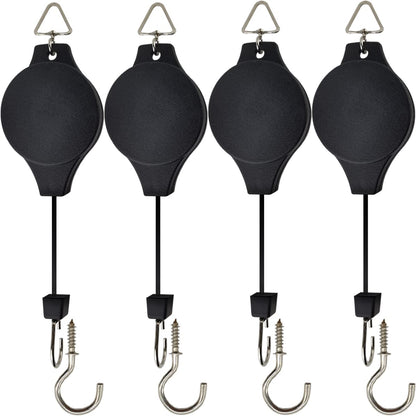 NSBELL 4PCS Plant Pulley with 4 PCS Metal Ceiling Plant Hooks Retractable Pulley Plant Hanger Hanging Flower Basket Hook Hanger for Garden Baskets Pots and Birds Feeder