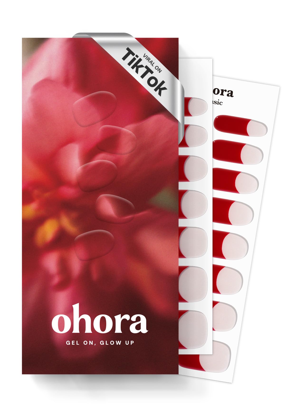 ohora Bundle Set (N Addict Starter Kit) - Red Solid Gel Nail Strips with UV/LED Lamp and Mini Remover, Salon-Quality, Long Lasting, Easy to Apply & Remove - Includes Prep Pads, Nail File, Wooden Stick