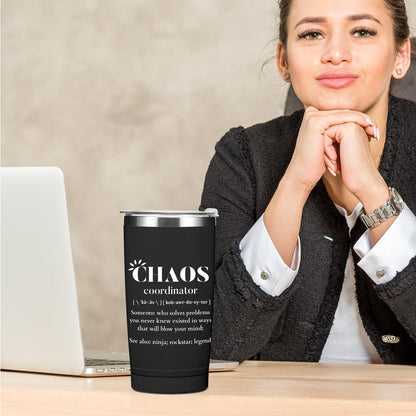 Chaos Coordinator Tumbler Thank You Gifts Water Bottle Boss Gifts Double Wall Travel Coffee Mug Stainless Steel Vacuum Insulated Thermal Cup for Men Secretary Supervisor Leader Mentor Boss Day