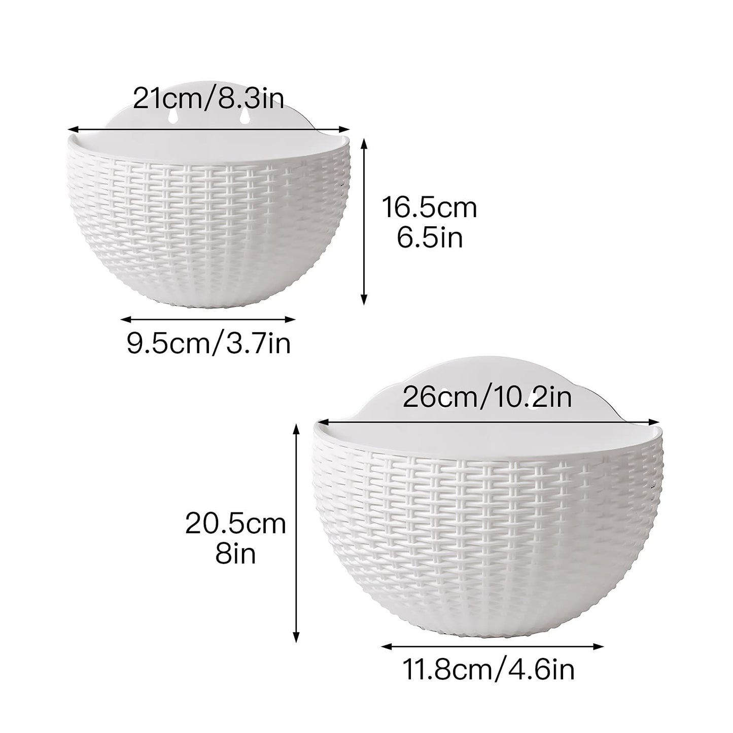 Hanging Planter Pot, Wall and Railing Hanging Planters with S Hooks, Half Round Imitation Rattan European Style Wall Flowerpot Rustic Decorative Flower Basket for Home(#2pcs 26 * 20.5cm Brick red)