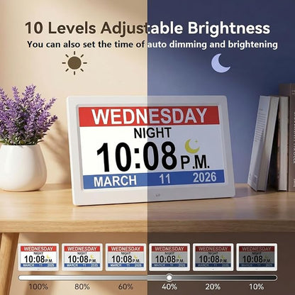 11.5 Inch Extra Large Digital Talking Clock with 27 Alarms, Auto DST, Talking Time, 20 Custom Reminders, 10-Level Auto Dimmer, Day Date Calendar Clock for Seniors Dementia Alzheimers, with Remote
