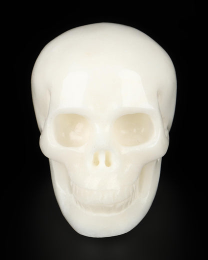 Skullis 2.0" White Jade Crystal Skull, Hand Carved Gemstone Fine Art Sculpture, Reiki Healing Stone Statue.