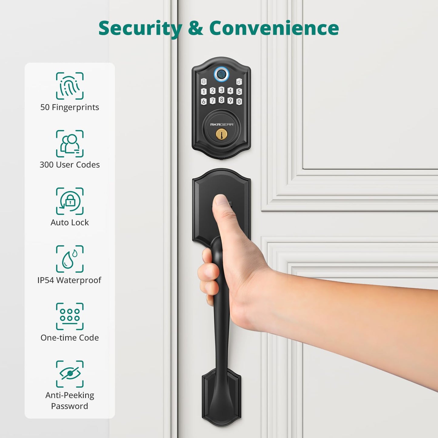 Keyless Entry Door Lock with Handle Set - Fingerprint Door Locks, Electronic Keypad Deadbolt, Smart Locks for Front Door, Auto-Lock & One Touch Locking, Easy Installation - Satin Nickel