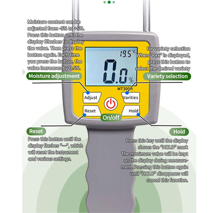 Hay Moisture Tester, Portable Hay Moisture Meter with Probe & Backlight LCD Display for Hay, Froage Grass, Leymus Chinensis, Alfalfa and Other Hays Moisture Testing