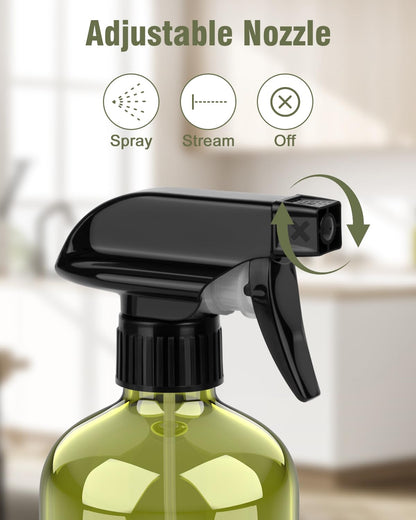 Bontip Glass Spray Bottle, Olive Green Glass Spray Bottle Set & Accessories Refillable for Plants Window Cleaners Aromatherapy Facial Hydration Watering Flowers Hair Care (2 Pack/16 oz) (Olive Green