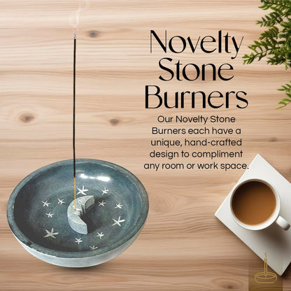 Gonesh - Incense Holder - Modern Home Decor - Stone Incense Burner - Celestial Round Gray Moon - 1.3” x 5” x 5”