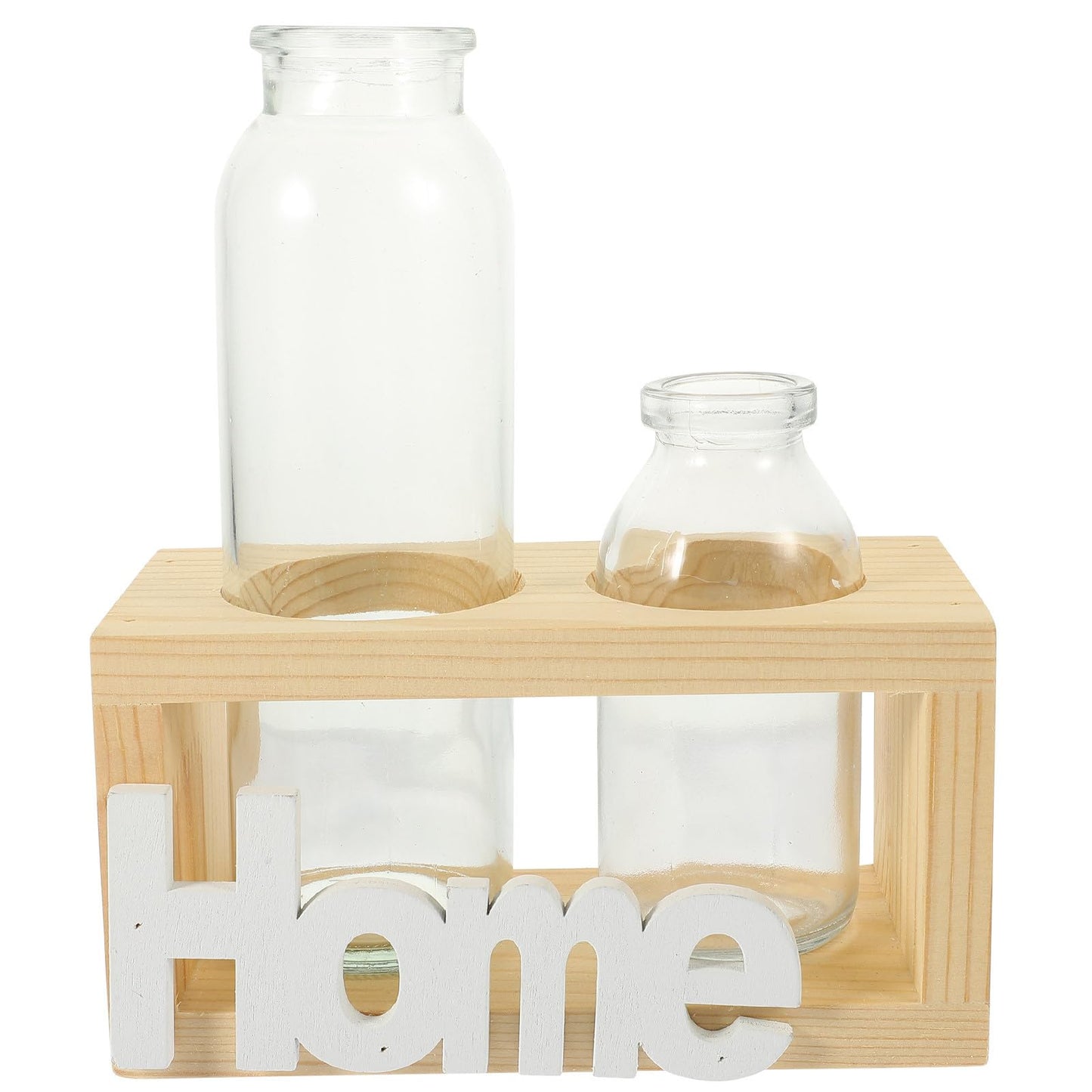 Garneck Nordic Style Hydroponic Glass Flower Vase Set with Wooden Rack, 2pcs Desktop Planter for Indoor Plants, Air Plant Terrarium, Creative Home Décor Centerpiece