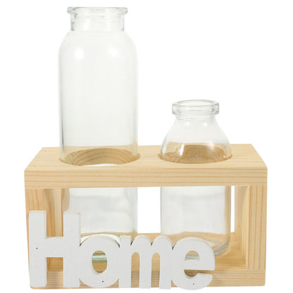 Garneck Nordic Style Hydroponic Glass Flower Vase Set with Wooden Rack, 2pcs Desktop Planter for Indoor Plants, Air Plant Terrarium, Creative Home Décor Centerpiece