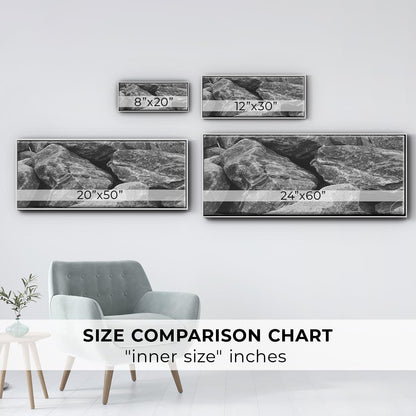 Renditions Gallery Floater Framed Home Décor Black Textured Rock Painting Canvas Hanging Decoration for Lounge Kitchen Bedroom - 20"x50" White Frame LT621