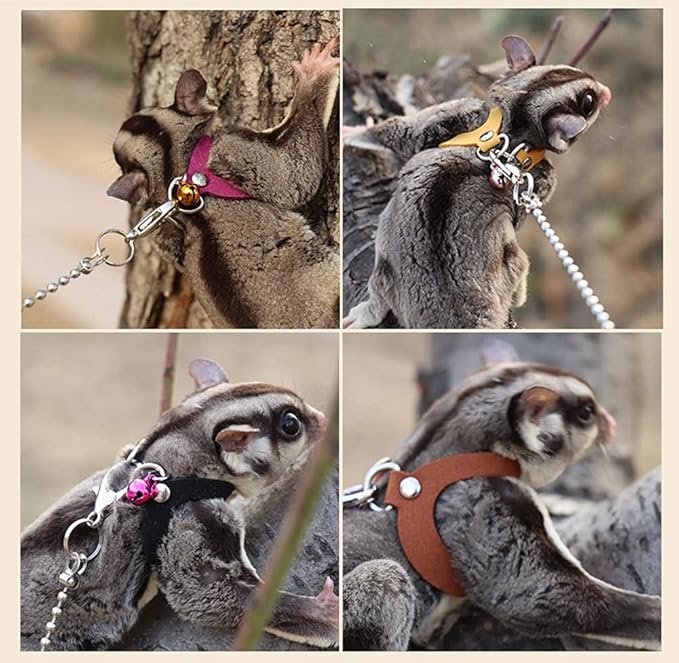 3 Pack Rat Harness and Leash Set - Adjustable Traction Rope Strap Anti-Biting Chain Rope, Small Animal Training Walking Vest Leash for Fancy Rat Mouse Gerbil Hamster Sugar Glider Birds Reptile (Black)