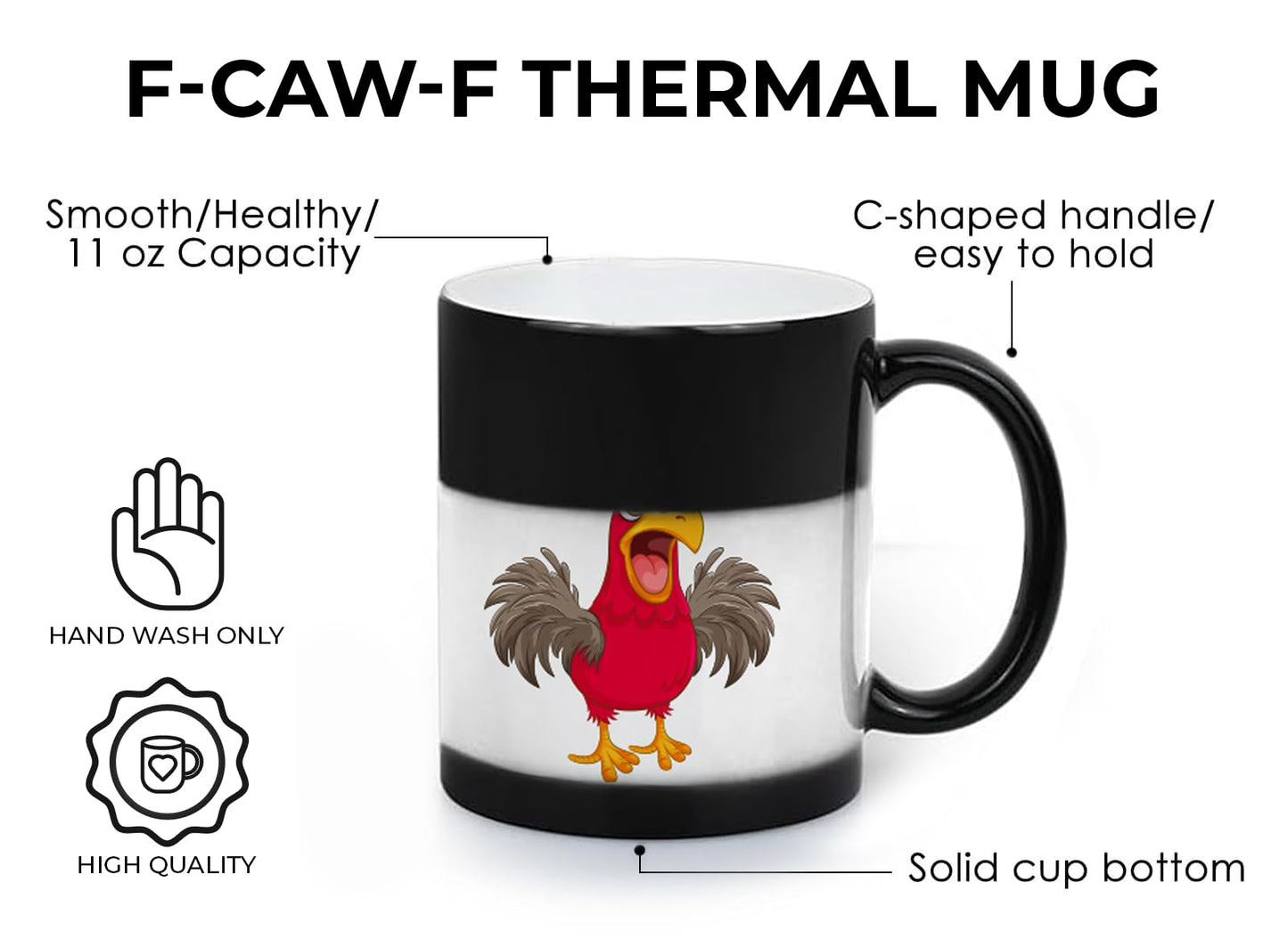 KITURE Caw-F Funny Heat changing Coffee Mug – Hilarious Chicken Pun Gift for Men & Women, Novelty Chicken Coffee Cup for Home & Office, Perfect Birthday & Office Gift 11oz Sarcastic Ceramic Tea Mug